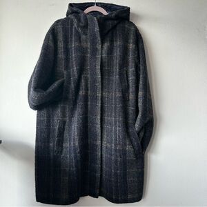 TONET made in Italy Alpaca blend Plaid Hooded Coat